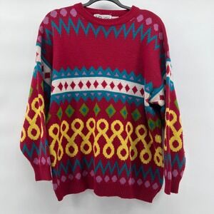 Knit Works Graphic Womens Sweater Large Colorful Retro Vintage‎ 80s 90s